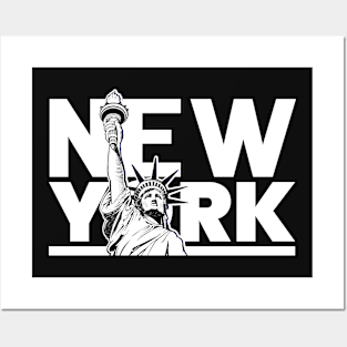 New York City Text with Liberty Statue Posters and Art